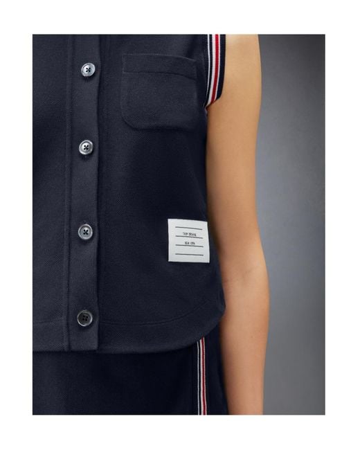 Thom Browne Blue Striped Sleeveless Buttoned Shirt