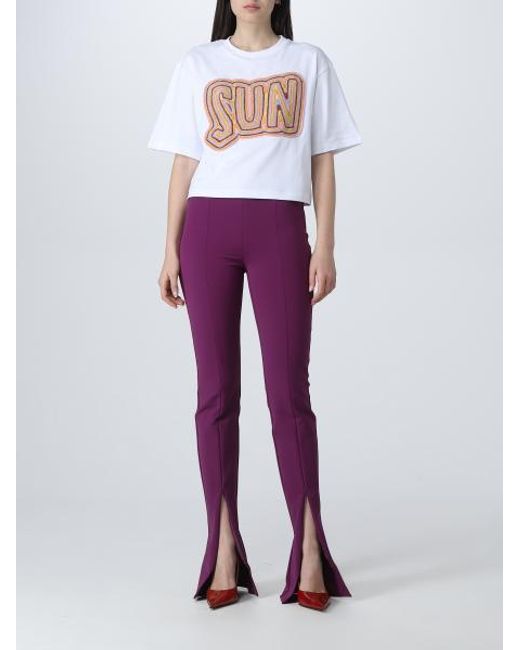 Sportmax Purple Crochet-Embroidered Cropped T-Shirt