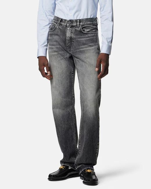 Versace Gray Logo-Patch Loose Jeans for men