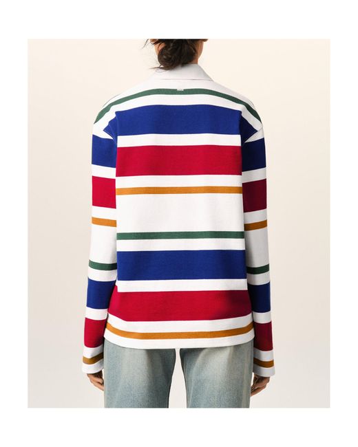 AMI Red Striped Cotton Polo With Ami Patch for men