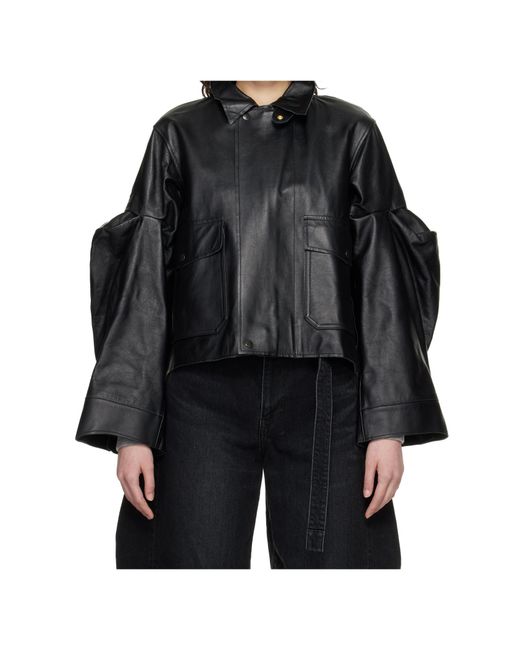 Sacai Black Leather Short Jacket