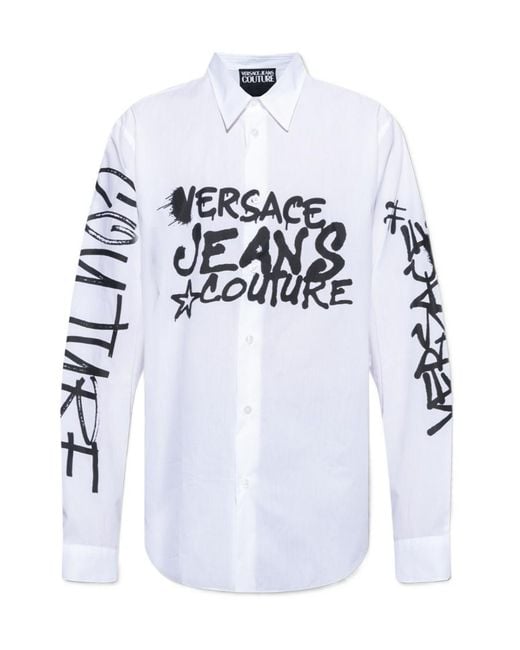 Versace Jeans White Couture Logo-Printed Long-Sleeved Shirt for men
