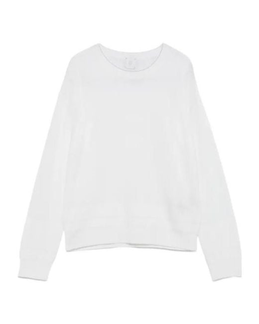 Eleventy White Round-Neck Wool Sweater