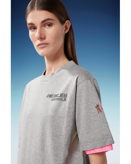 Moncler Gray Double-Sleeve Logo-Print T-Shirt