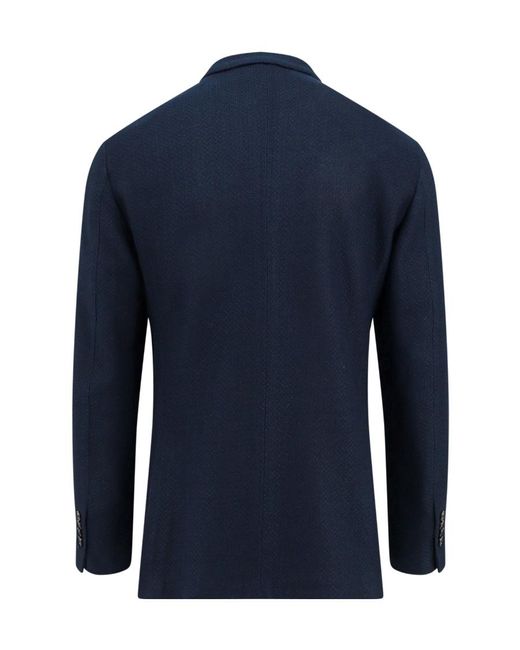 Lardini Blue Double-Breasted Cotton Blazer for men