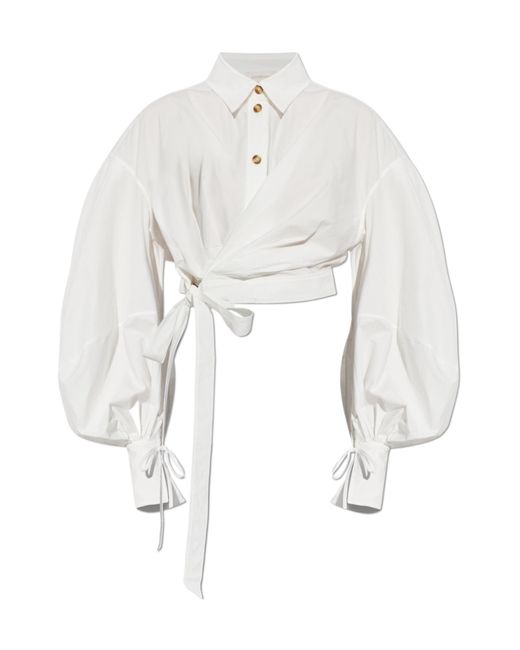 Zimmermann White Rebellion Poplin Wrap Blouse