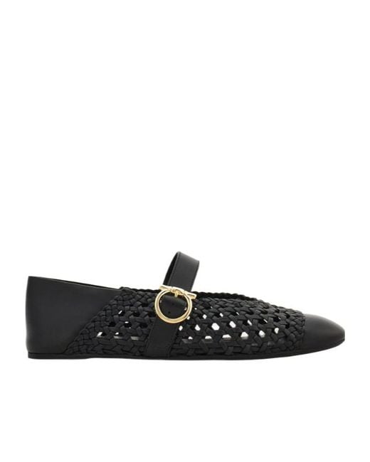 Ferragamo Black Gancini Buckle Ballet Flat