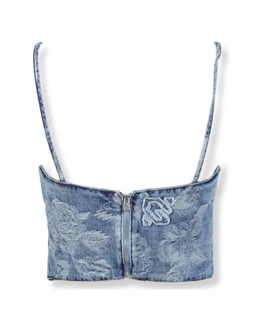GIUSEPPE DI MORABITO Blue Jacquard Floral Crop Top
