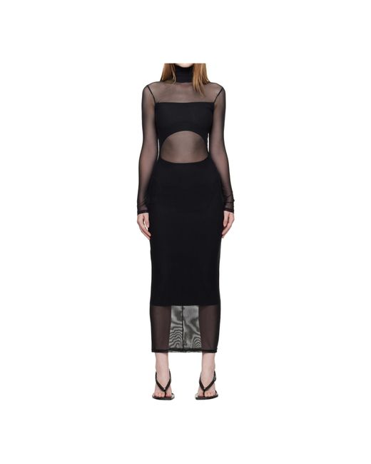 Mugler Black High-Neck Mesh Maxi Dress