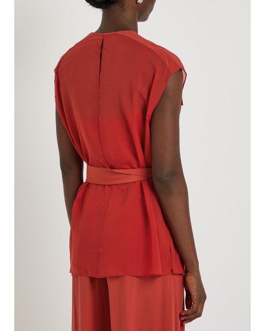 Joseph Red Kniza Belted Chiffon Top