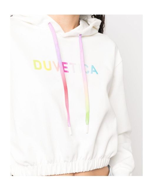 Duvetica White Logo-Print Cropped Hoodie