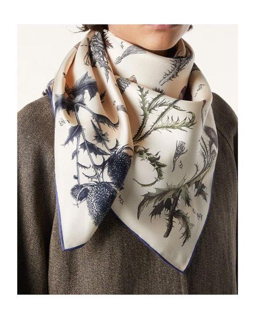 Loro Piana White Enciclopedia Del Cardo Silk Scarf