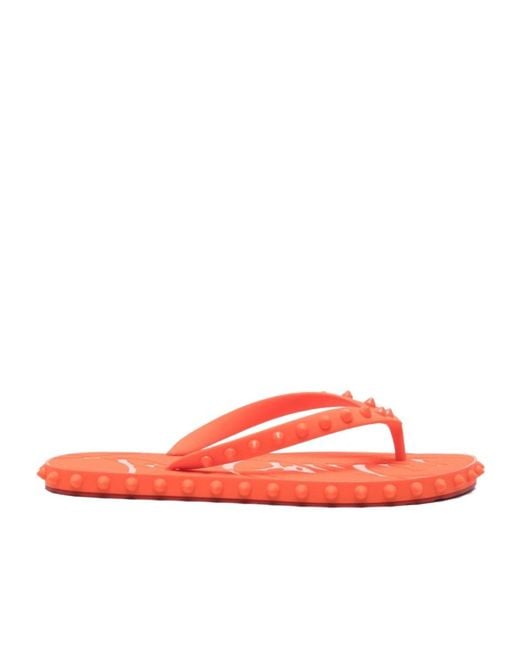 Christian Louboutin Red Studded Flip-Flops Slides