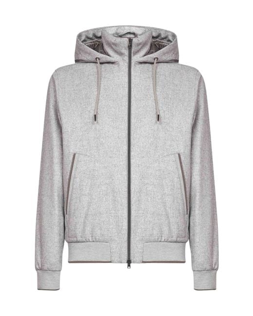Herno Gray Zip-Up Drawstring Hooded Jacket for men