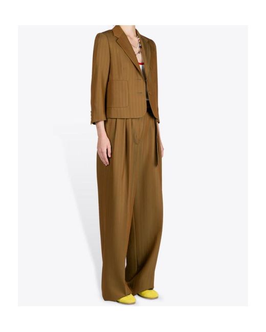 Dries Van Noten Brown Peaches Belted Wide-Leg Pants