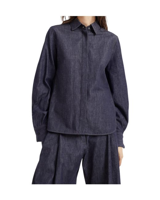 Brunello Cucinelli Blue Embellished Long Sleeved Denim Shirt
