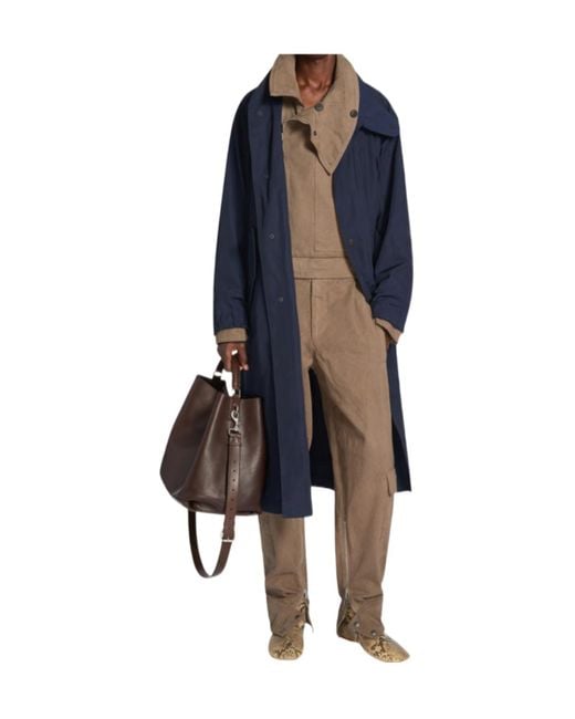 Dries Van Noten Blue Button-Up High Neck Coat for men