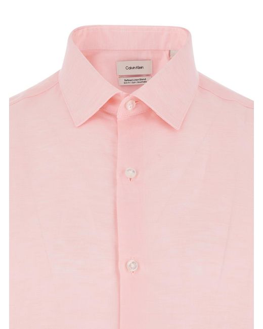 Calvin Klein Pink Slim Fit Linen Shirt for men