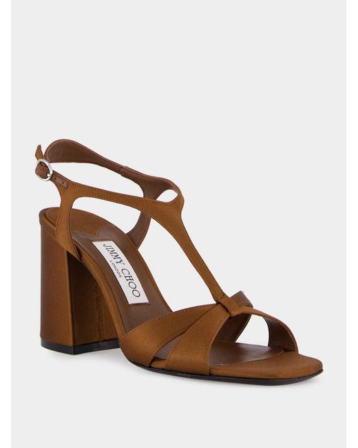 Jimmy Choo Brown Square-Toe High-Heeled Sandals