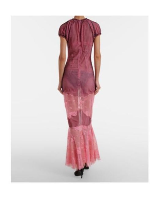 The Attico Pink Sheer Lace And Mesh Maxi Dress