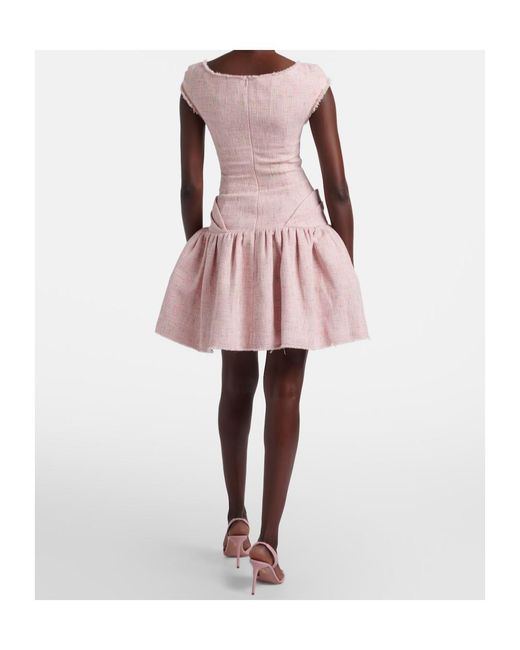 ShuShu/Tong Pink Bow-Detail Distressed Tweed Minidress