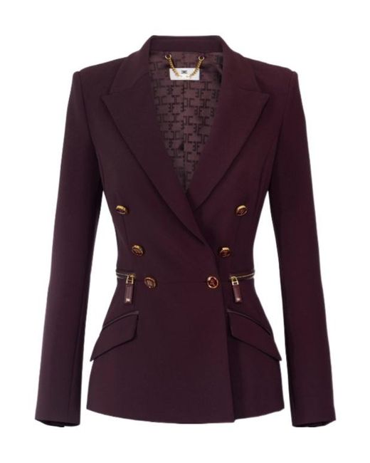 Elisabetta Franchi Purple Double Breasted Tailored Blazer