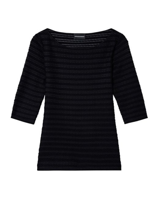 Emporio Armani Black Striped Boat Neck Jumper