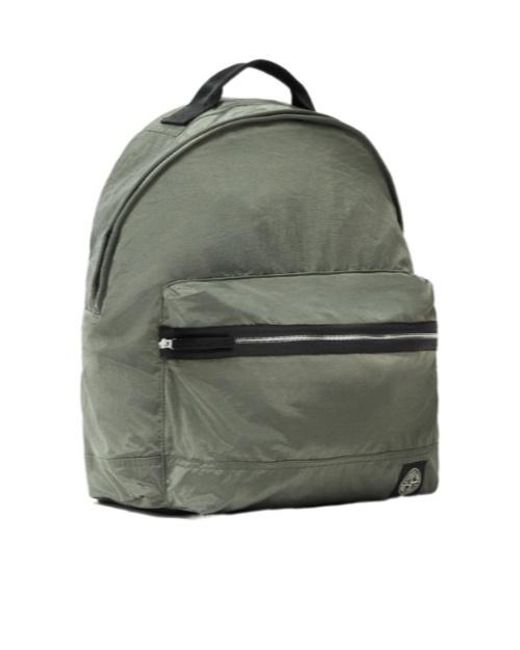 Stone Island Green Logo Patch Zipped Backpack for men