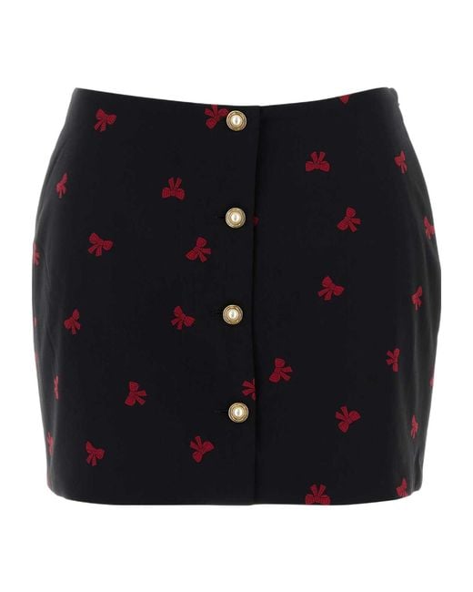 Alessandra Rich Blue Bow Printed Mini Skirt