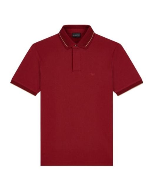 Emporio Armani Red Pique Polo Shirt With Stripe Detail On The Collar for men