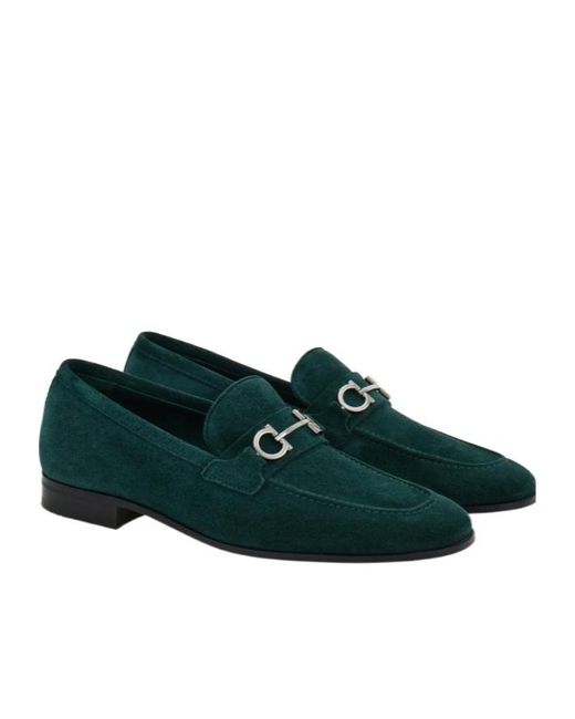 Ferragamo Green Gancini Buckle Loafer for men