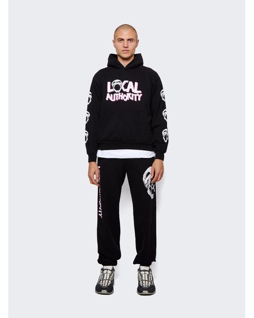 Local Authority Blue Skull Pattern Hoodie for men