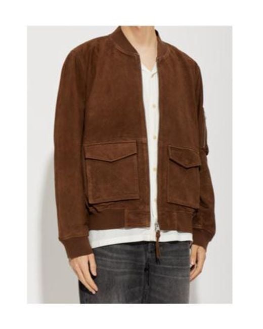 AllSaints Brown Suede Bomber Jacket for men