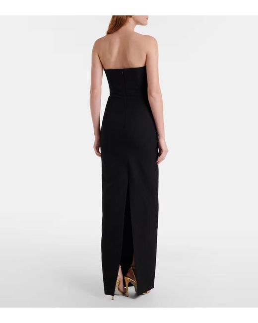 Roland Mouret Black Floral-Appliqué Strapless Gown