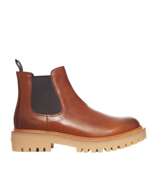 Prada Brown Elastic-Panel Leather Chelsea Boots for men