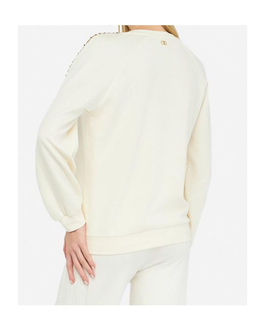 Liu Jo White Rhinestone-Embellished Crew-Neck Sweatshirt