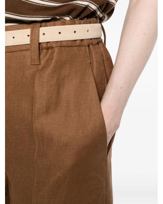 Brunello Cucinelli Brown Elasticated-Waist Pleated Trousers