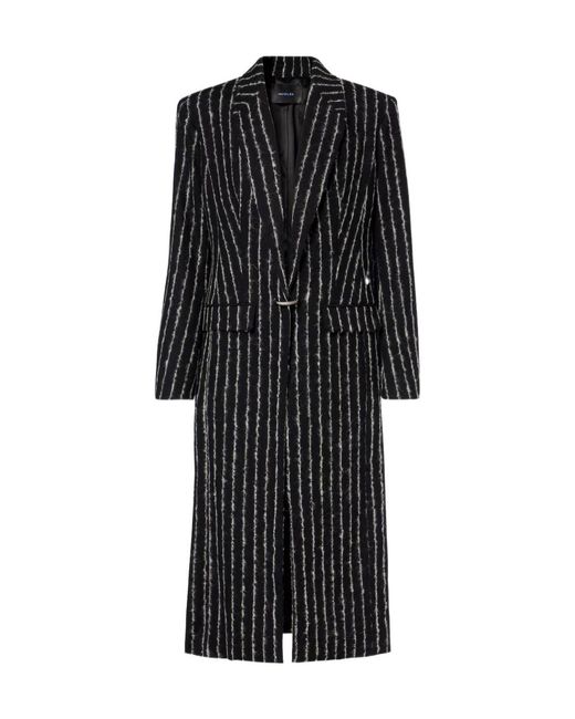 Mugler Black Fine Striped Long-Sleeve Coat