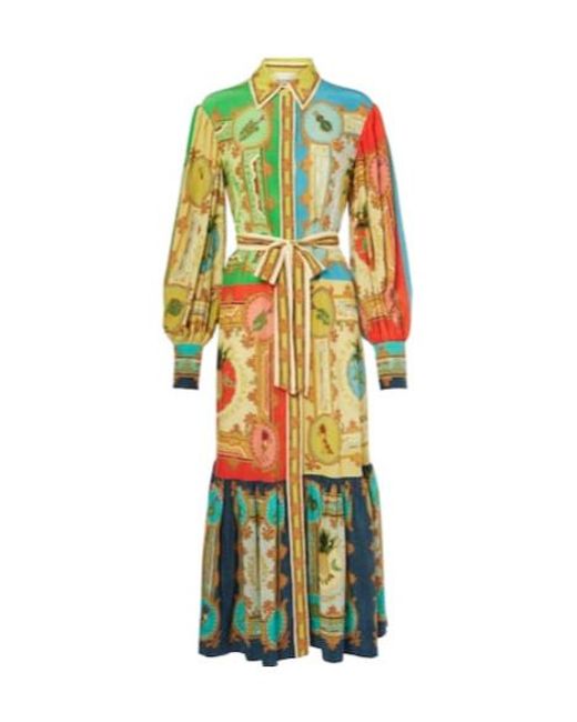 ALÉMAIS Green Monte Printed Linen Shirt Dress