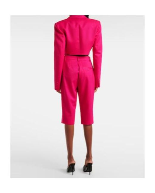 Area Red Floral-Appliqué Cropped Wool Blazer