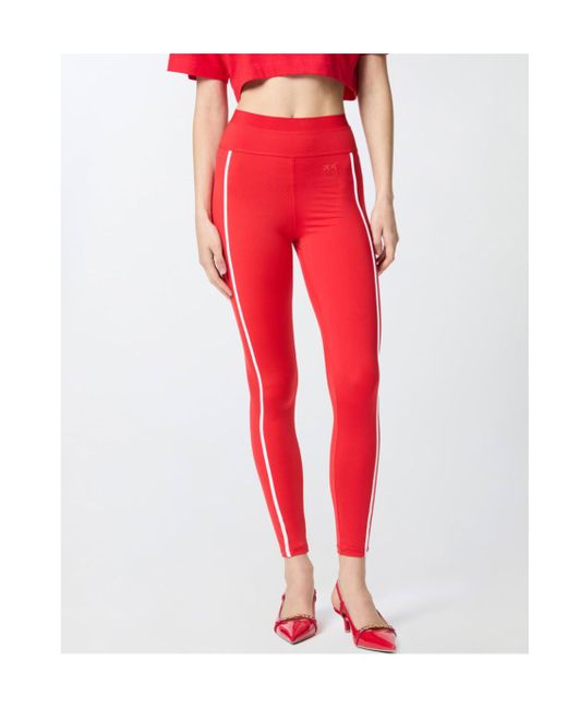 Pinko Red Side-Striped Slim-Fit Leggings