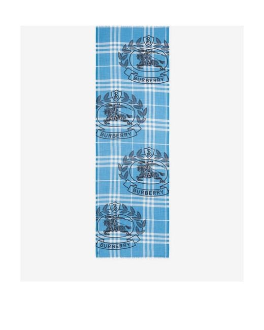 Burberry Blue Montage-Print Frayed-Edge Scarf
