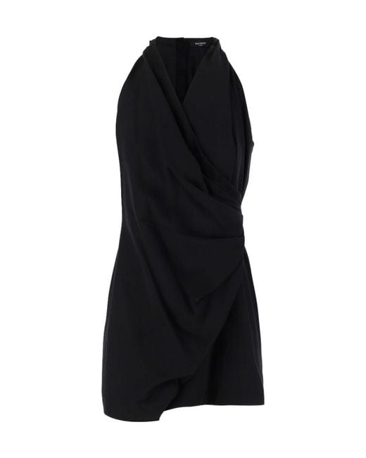 Balmain Black Halterneck Sleeveless Draped Mini Dress