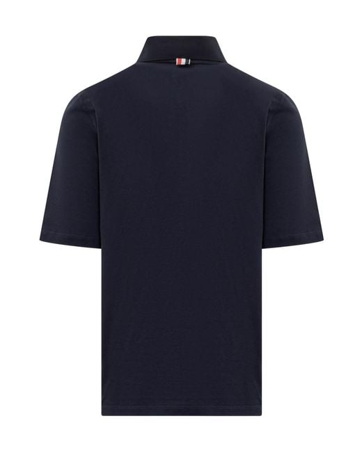 Thom Browne White Color Blocked Polo Shirt for men