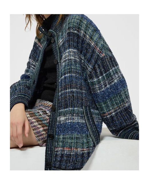 Missoni Blue Oversized Wool-Blend Check Cardigan