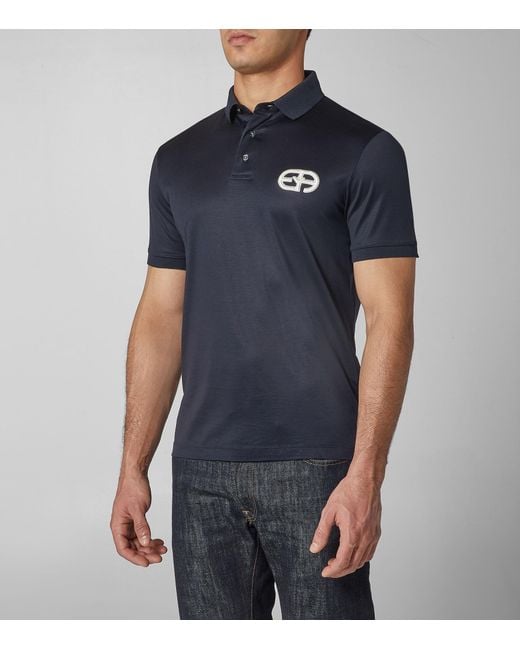 Emporio Armani Blue Logo Patch Short-Sleeved Polo Shirt for men