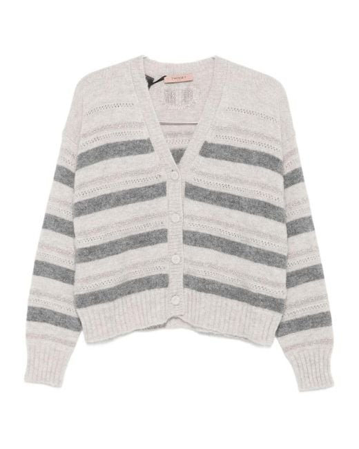 Twinset Gray Striped Cardigan