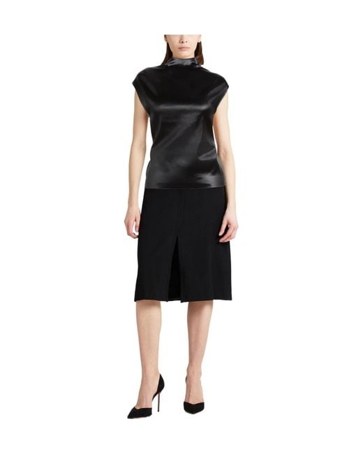 Sportmax Black Satin-Finish High-Neck Sleeveless Top