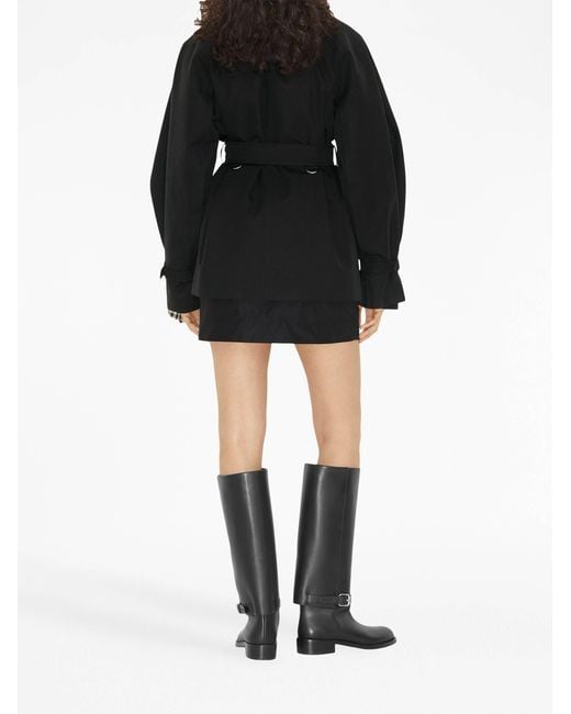 Burberry Black Cape-Sleeve Cropped Belted Trench Coat