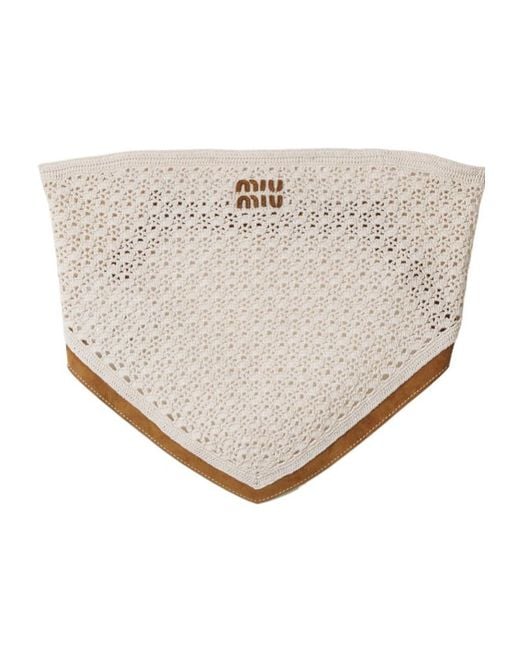 Miu Miu White Cotton And Suede Bandana Top
